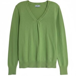 Izod Women’s 100% Cotton Green V-Neck Pleated Front Sweater Size Medium